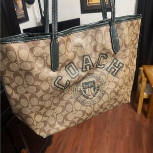 Coach Tan and Green Signature Tote